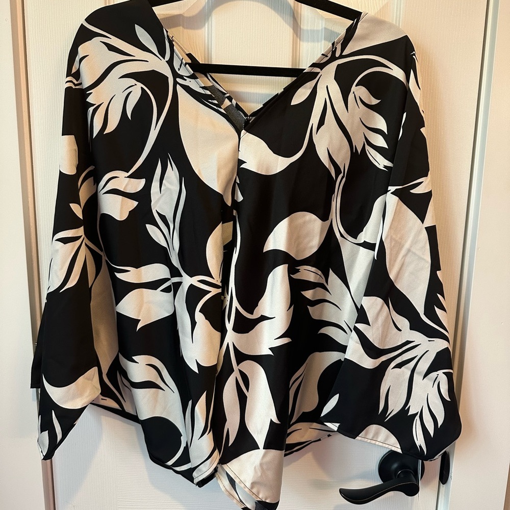 Nine West Black and White Asymmetrical Oversized Blouse